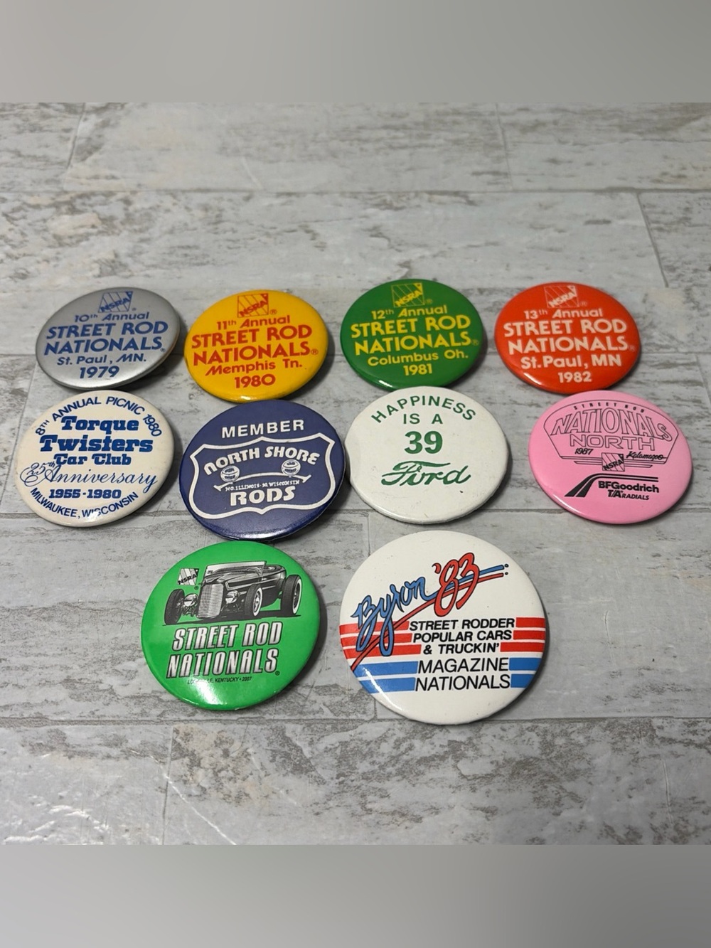 Vintage 80s Pin Back Buttons Mixed Lot Hot Rods Racing Automotive 10 Pins
